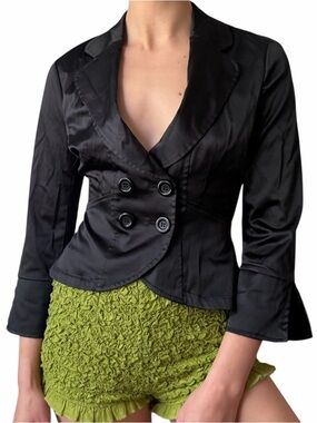 Vintage Y2K Charlotte Russe Black Fitted Blazer Cropped Double Button